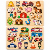 Set 2 Puzzle 3D din lemn, Animale Domestice, 2 buc, 30 cm, 3 ani+