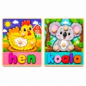 Set 2 Puzzle din lemn, Broasca si Tigru, 16 piese, 2 ani +