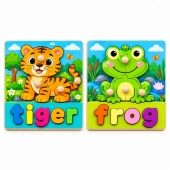 Set 2 Puzzle din lemn, Broasca si Tigru, 16 piese, multicolor, 2 ani+