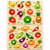  Set 2 Puzzle din lemn cu incastru educativ, Fructe si Legume,  in romana, , 20 piese, 3 ani+