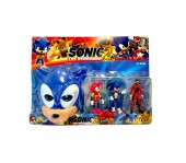 Set 3 Figurine Sonic 2 cu masca, multicolor, 12 cm