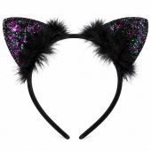 Set accesorii fetite, urechi de pisica cu blanita si fundite, pentru petreceri si Halloween, negru