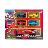 Set Camion cu remorcă și 4 mașinuțe, Cars, metal/plastic, multicolor, 14 cm