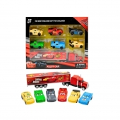 Set Camion cu remorcă și 6 mașinuțe, Cars, metal/plastic, 14 cm