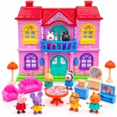 Set Casă, Peppa Pig, cu mobilier și 6 figurine, 2 etaje, accesorii incluse, multicolor, 25 x 24 cm