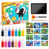 Set Creatie Pictura cu Nisip Colorat, 12 Planse cu Animale, 14 culori, multicolor, 5 ani+