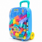 Set cuburi de construcție pentru copii, 30 piese, plastic, multicolor, valiză cu roți și mâner, 3 ani+