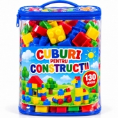 Set Cuburi de Construcție pentru copii, joc educativ și creativ, cu geantă de depozitare, 130 piese, multicolor, 3 ani+