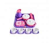 Set de bucătărie pentru copii, din plastic, cu tavă, vase și 20 accesorii, mov/multicolor