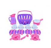 Set de bucătărie pentru copii, din plastic, cu tavă, vase și 20 accesorii, roz-mov