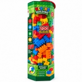Set de construcție pentru copii, 200 piese din plastic, multicolor, cutie cu mâner, 3+ ani