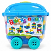Set de construcție pentru copii, 70 piese din plastic, piese mari, multicolor, cutie cu roți, 3+ ani