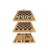 Set de joc, Sah, Dame si Backgammon, piese incluse, tabla pliabila, lemn, 53 cm
