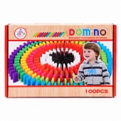 Set Domino din lemn pentru copii, joc educativ și creativ, 100 piese, multicolor