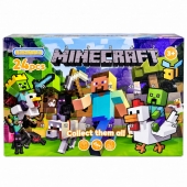 Set figurine Minecraft, tip breloc, colectie personaje, 24 buc, multicolor, 3 ani+