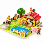 Set Puzzle 3D, Ferma 1, 23 piese, lemn, multicolor, 3 ani+
