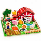 Set Puzzle 3D, Ferma, 28 piese, lemn, multicolor, 3 ani+