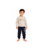 Set trening copii, 2 piese, bluză cu mânecă lungă și pantaloni, bej/multicolor, marimea 5 ani - 10 ani