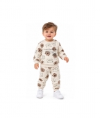 Set trening pentru copii, bluză si pantaloni, model cu ursuleți, bej, marimea 9 luni - 3 ani