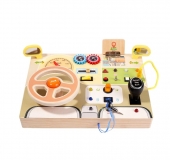 Tableta cu Circuit Luminos, Montessori, Comutatoare, LED, Simulator cu Volan si Schimbator de Viteze, lemn, multicolor