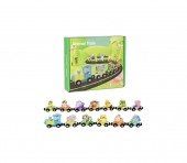 Trenulet cu prinderi magnetice, animale si fructe, 13 piese, lemn, multicolor