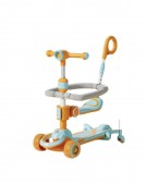 Trotineta pentru copii, 7 in 1 cu scaun, protectii laterale, maner de impins, limina frontala, roti luminoase si ghidon reglabil, 1 an+