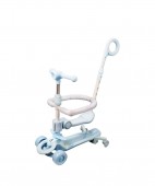Trotineta pentru copii, 7 in 1 cu scaun, protectii laterale, maner de impins, limina frontala, roti luminoase si ghidon reglabil, blue, 1 an+