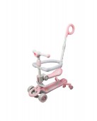 Trotineta pentru copii, 7 in 1 cu scaun, protectii laterale, maner de impins, limina frontala, roti luminoase si ghidon reglabil, roz, 1 an+