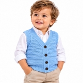 Vestă copii tricotată, cu nasturi, decolteu în V, blue, 12 luni - 36 luni